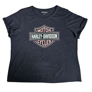 Harley Davidson Black Cotton T shirt with Pink Logo